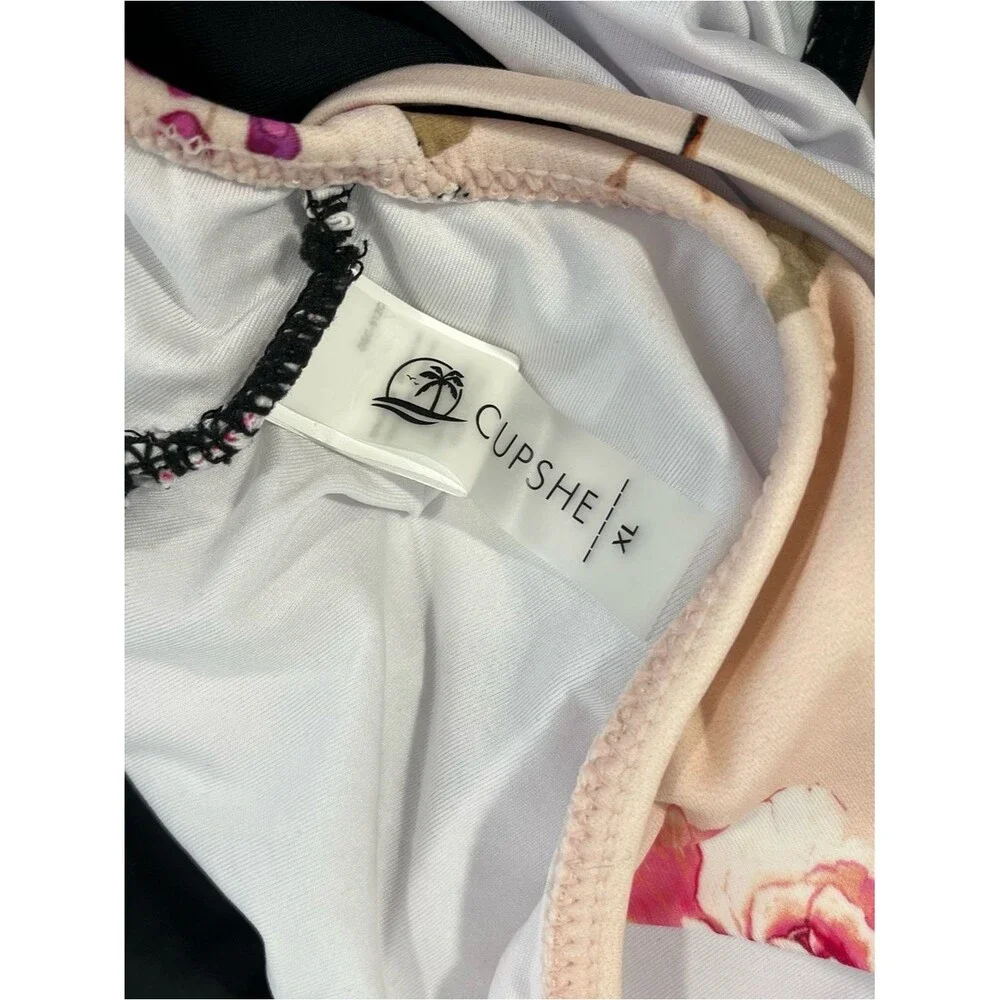 Cupshe floral cutout one-piece swimsuit floral wrap Cream Pink Blue Black XL